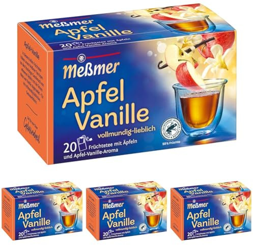 Meßmer Apfel-Vanille | 20 Teebeutel | Vegan | Glutenfrei | Laktosefrei (Packung mit 4)