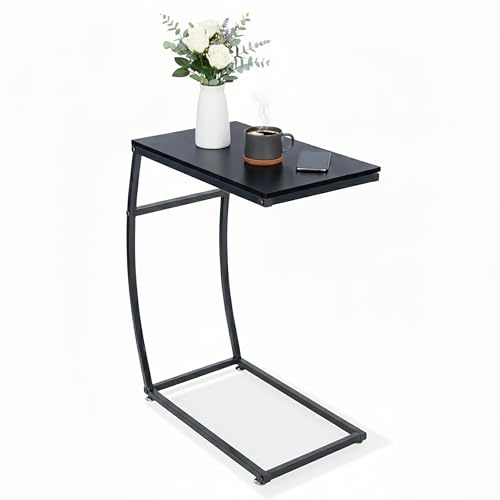 Relaxdays C-Shaped Side Table, HWD: 58.5 x 47.5 x 25 cm, Snack Table for Couch, Sofa & Bed, Metal & MDF, Black