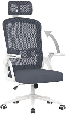 naspaluro Ergonomic Office Chair, Desk Chairs with Headrest, Height Adjustable Computer Executive Work Chair, Swivel Mesh Chair with 90° Flip-up Armrest & Lumbar Support for Home/Office-Dark Blue