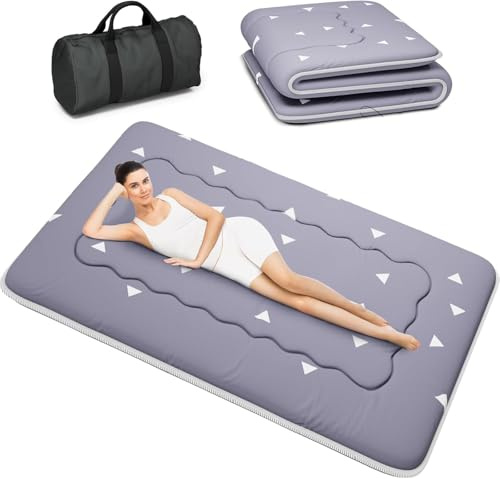 Kiseely Japanische Futon-Matratze, Faltbare Tatami-Matte, tragbare Schlafunterlage mit Tasche und Gurt, Bodenmatratze, verdickte Schlafmatratze, Camping-Matratze (Grau YU1, 150X200cm)