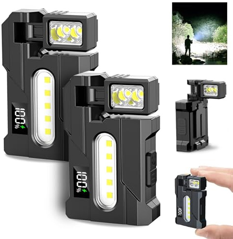 G5 EDC Lot de 2 mini lampes de poche rechargeables super lumineuses de 400 lumens avec aimant rotatif à 270 °, 3 modes double lumière, 1200 mAh pour camping en plein air, transport quotidien (2 pièces