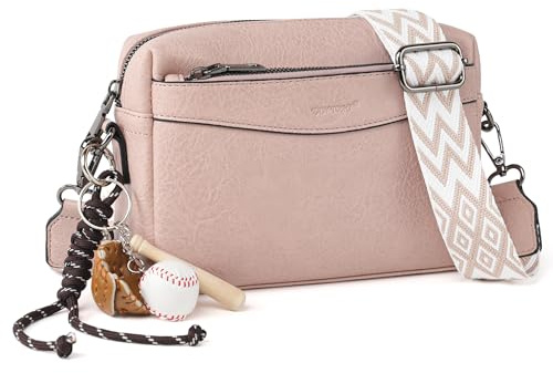 TANTOMI Umhängetasche Damen, PU Leder Klein Crossbody Bag Damen Handytasche zum Umhängen, Moderne Handtasche Taschen mit Breitem Schultergurt, Tasche Damen Tägliches Arbeiten, Einkaufen, Reisen,Rosa