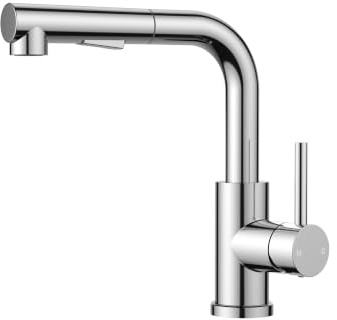FORIOUS Robinet Cuisine, Mitigeur Cuisine Extractible avec Douchette, Robinet d'évier, Mitigeur en Acier Inoxydable en Forme de L, 2 Modes, Rotation 360°, Hauteur du Bec 210mm, Chrome Poli