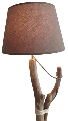Générique Atelier Gallina - Fabrication Artisanale Sud de France - Lampadaire en Bois Flotté avec Abat-Jour Taupe, Pied en Schiste Gris Foncé, H 157 cm, Douille E27 60W, Style Naturel Unique