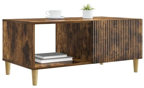 vidaXL Couchtisch Geräucherte Eiche 90 x 50 x 40 cm Holzwerkstoff, Vintage Couchtisch, rechteckig, viel Stauraum, stylisches Möbelstück für Dein Zuhause