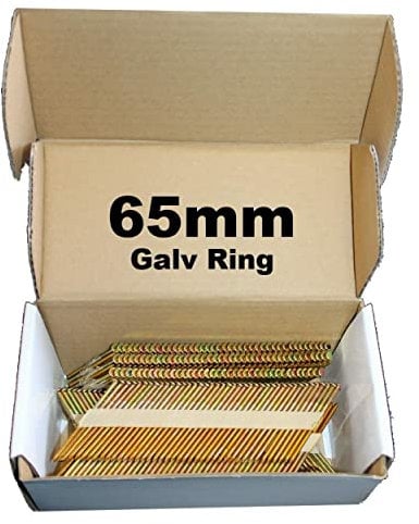 1000 x 65mm Galvanised Ring Framing Nails,Clipped D-Head, for DEWALT 18v Cordless DCN692