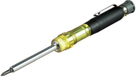 Klein Tools 32614 Screwdriver, Precision Electronics 4-in-1 Pocket Screwdriver with Industrial Strength Bits,Yellow/Black