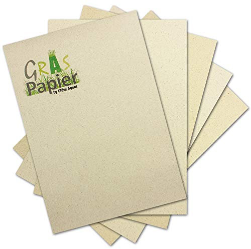250x ÖKO Briefpapier aus Graspapier DIN A4 - Recycling Papier 200 g/m² - Umwelt Bastelpapier für Einladungen oder Menükarte - Glüxx Agent