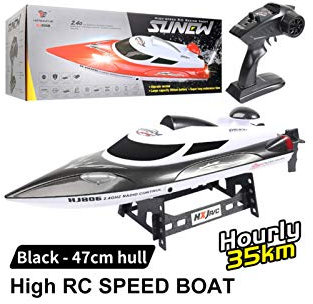 HONGXUNJIE RC Bateau Bateaux Radiocommandés,Bateaux de Course télécommandés pour piscines et Lacs étang Jardin 2,4 GHz Haute Vitesse 25/35 km/h