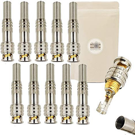 Adaptout 10x Spina BNC maschio con vite placcato oro 18K - senza saldatura - Per cavo coassiale - Connettore video s video SDI CCTV marca francese