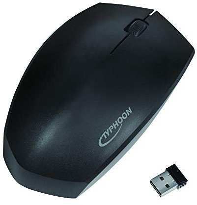 Typhoon TI021 - Ergonomische Funk- und BT Maus (Dual Mode: 2,4 GHz + BT v4.2) mit 1200 DPI/Schlafmodus/EIN-Aus Knopf, schwarz