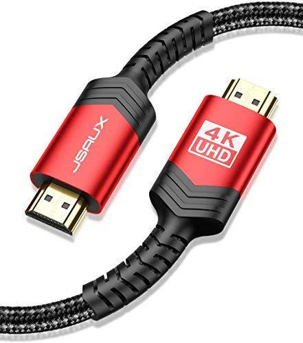 Cavo HDMI 4K 5M, JSAXU Cavo HDMI 2.0 ad Alta Velocità 18Gbps Nylon Intrecciato Supporta Ethernet, 3D, Video 4K 60 Hz, UHD 2160P, HD 1080P, ARC, Compatibile con Fire TV, PS4, PS3, PC, Monitor -Rosso
