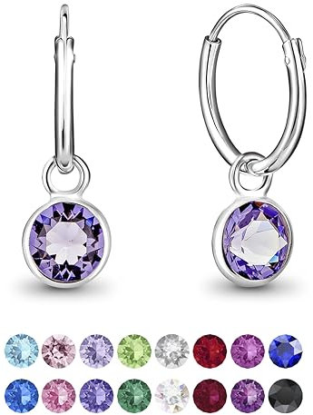 DTPsilver® KLEINE Creolen Ohrringe 925 Sterling Silber mit Swarovski® Elements Kristall Rund - Mädchen - Dicke 1.2 mm - Durchmesser 12 mm - Farbe : Tansanit