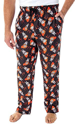 IT The Movie Men's Pennywise Clown Character Allover Pattern Lounge Sleep Pajama Pants (2X-Large) Black