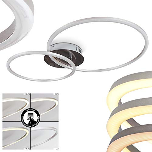 LED Deckenleuchte Johsa, moderne Deckenlampe aus Metall in Silber/Nickel m. 2 Ringen (1 verstellbar), 2-flammig, 26 Watt (insgesamt), 2220 Lumen, 3000 Kelvin, stufenlos dimmbar über Lichtschalter