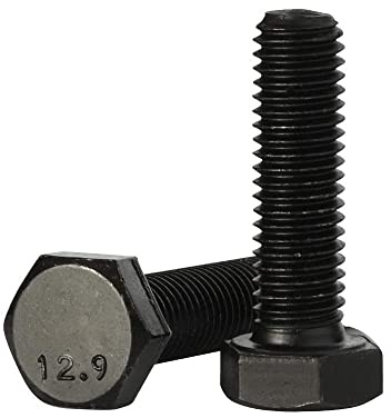 Bullone a vite a testa esagonale M10 x 25 mm, completamente filettato, acciaio legato grado 12,9, finitura ossido nero, quantità 10