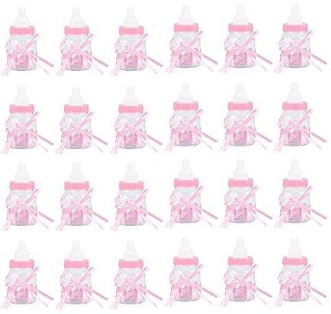 HERCHR 24pcs Bouteille de Bonbons pour Baptême Bébé, Biberon à Dragées Boîte de Bonbons en Forme de Biberon Faveurs pour la Fête du Bébé