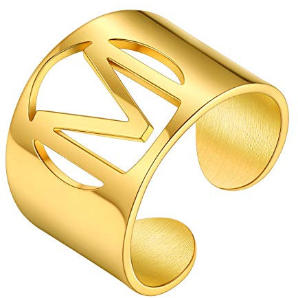 PROSTEEL 18k vergoldet Verstellbarer Ring für Männer Frauen cool Buchstabe M Offener Ring Damen Initiale Fingerring Trauring Ehering Modeschmck Accessoire