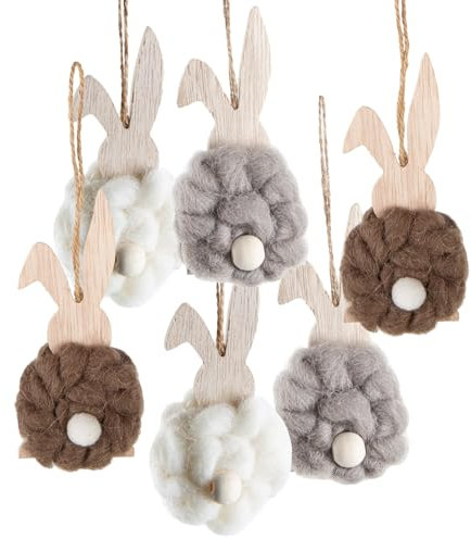 Logbuch-Verlag 3 Ostern Anhänger Osterhasen aus Holz & Filz Natur weiß grau Osteranhänger Osterdeko zum Aufhängen 13 cm