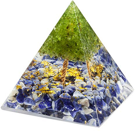 Nupuyai Baum des Lebens Kristallpyramide Edelstein Reiki Heilstein Deko | 6 cm Sodalith-Steinpyramide, Energiestein, Schutz&Meditation, Chakra-Balance, Feng Shui, Wohn- und Bürodekoration