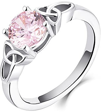 YL Keltischer Ring 925 Sterling Silber Oktober Geburtsstein Rosa Zirkonia Solitaire Ring Verlobungs-Ehering für Brautfrauen Women(Größe 54)