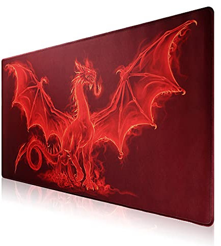 Jahosin Grand Tapis de Souris de Jeu avec Bords Cousus, [70x30 cm] Tapis de Souris étendu avec Base en Caoutchouc Naturel antidérapante pour joueur/bureau/bureau/maison-70x30 Red dragonus