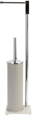 Piantana Portarotolo in Metallo Cromato Lucido e Portascopino in Plastica Colore Opaco Made in Italy - Colori Assortiti (Grigio Tortora)