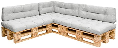 Royal Schneider Set Sitzkissen Rückenkissen Palettensofa Palettenpolster - 7er Set - 3Stk. 120x80 + 3Stk. 120x40 + 1Stk. 60x40, Farbe - Hellgrau
