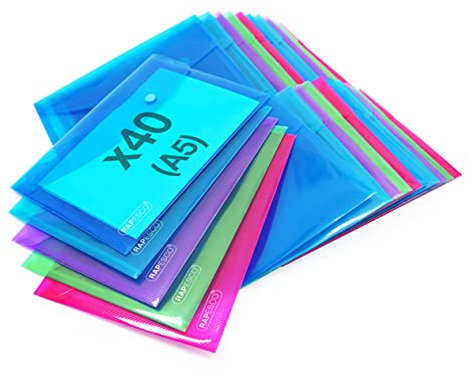 Rapesco 1680 farbige Dokumentenmappe, A5, Sortierte Transparente Farben, 40 Stück