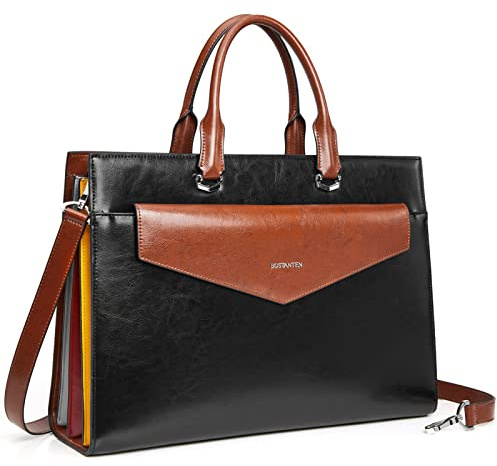 BOSTANTEN Damen Aktentaschen Leder Laptop Schultertasche 15.6 Zoll Frauen Arbeitstasche Businesstasche Groß