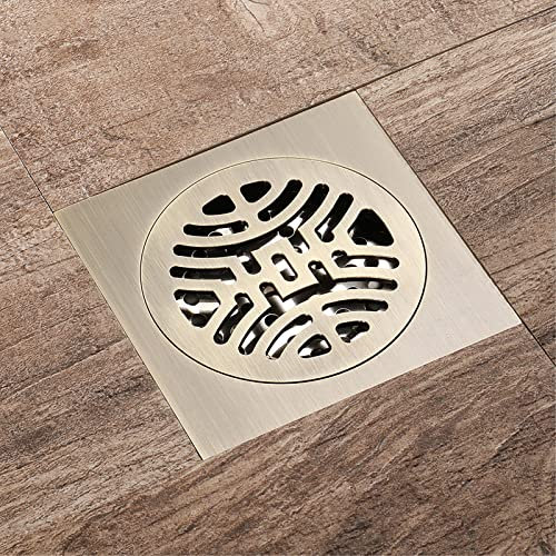 Ksunun Bodenablauf 100 x 100 mm Duschrinne Messing Duschablauf Quadrat Badezimmer Bodenablauf Mit T-förmigem Deo Ventilkern Geeignet für Badezimmer, Balkon, Küche, Hotel,Green Bronze