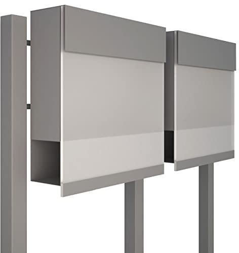 Briefkastenanlage mit Zeitungsfach, Design Briefkasten Manhattan for Two Grau/Acryl White
