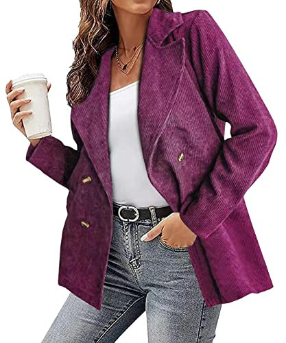 HAHAEMMA Blazer Cord da donna a maniche lunghe, per autunno e business, slim fit, con bottoni sul davanti aperto, giacca da ufficio, Lilla, L