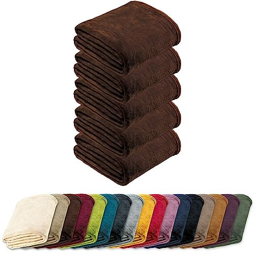 REDBEST Microfaserdecke Amarillo 5er-Pack, Fleece-Wohndecke, Sofadecke braun Größe 130x180 cm - kuscheliger Teddyfleece, pflegeleicht, waschbar