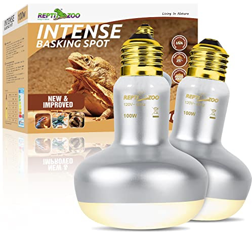 REPTI ZOO 2 Pack Heat Lamp 100W, Intense Basking Spot Simulated Natural Sunlight Heating Lamp Bulb, Heat Emitter UVA Heat Lamp Bulb for Reptile Chickens Pet Brooder