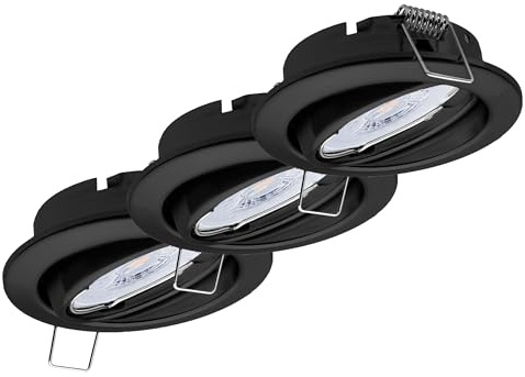 Oktaplex 3x Dijon LED Einbaustrahler 230V 3-Step dimmbar schwenkbar flach | 22mm Einbautiefe, Warmweiß 2700K, Lochmaß 68mm, 4,8W, 380lm, 110°, Spots Schwarz, rund