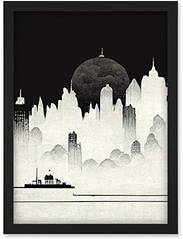 Doppelganger33 LTD Futuristic Cityscape Ukiyo-e Flat Illustration Artwork Framed Wall Art Print A4
