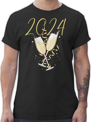 T-Shirt Herren - Silvester Erwachsene - Sektgläser 2025 - XL - Schwarz - New Years Outfit neues Jahr 2024 Tshirt für Happy neujahr 2023 Shirt eve Silvester, Shirts Sylvester t silvestergeschenke