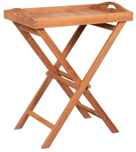 MR. DEKO® Tablett Norton Teakholz | Teak - Dinett 60x40x75 cm (LxBxH) mit Gestell | Kaffee - Teewagen - Butler - Gartentisch - Outdoormöbel - Teakholz - für Balkon, Terrasse, Wintergarten, Garten