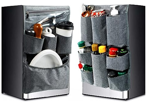 FRECOLSH Over The Fridge Organizer Storage - Upgraded Mini Fridge Caddy Organizer - College Dorm Room Essentials for College Students Boys, Girls - 12 Pockets Flatware Organizers and Storage