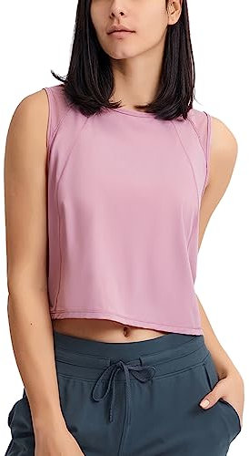 Hanyomo Femmes Yoga Entraînement Débardeurs Aptitude Musculation Gilet court Athlétique Chemises sans manches Rose M