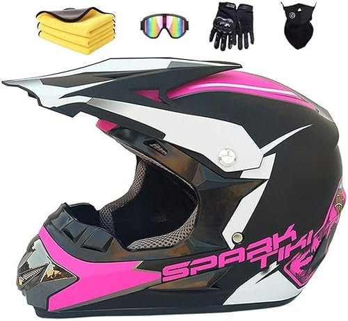 LYEVA Casco Moto Niño 5-12 Años Casco Motocross Infantil Homologado ECE & Dot Casco Enduro Integral MTB con Guantes Gafas Máscara para MX Quad Enduro Off Road ATV Scooter Descenso (Rosa,S(52-56cm))