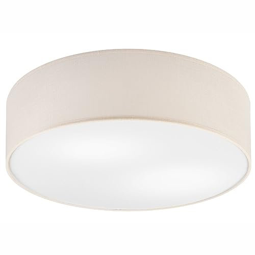 Licht-Erlebnisse Deckenleuchte aus Stoff in creme rund D:45cm H:13cm flach 2x E27 bis 15W LED-geeignet für Wohnzimmer Schlafzimmer Flur Innen Deckenlampe