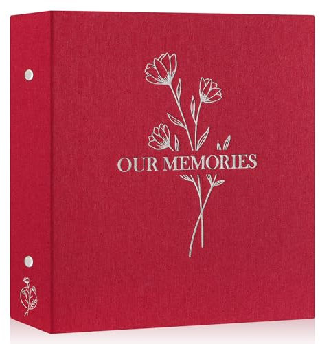 Lanpn Fotoalbum 10x15 600, Großes Leinen OUR MEMORIES Einstecken Einsteckalbum für Hoch und Querformat Fotos Bilder Rot