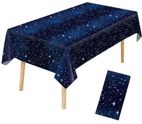 YXHZVON Weltraum Tischdecke Kinder Blau Weltraum Tischdeko Rechteckige wasserdichte Tischdecken Geburtstag Deko für Party Weltraum Thema Geburtstag Jubiläum(274x137 cm)