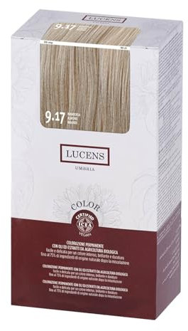 LUCENS Coloración permanente almendra 9.17 – Tinte para el cabello con alto porcentaje de ingredientes naturales, sin amoniaco, sin fragancias, color brillante y duradero