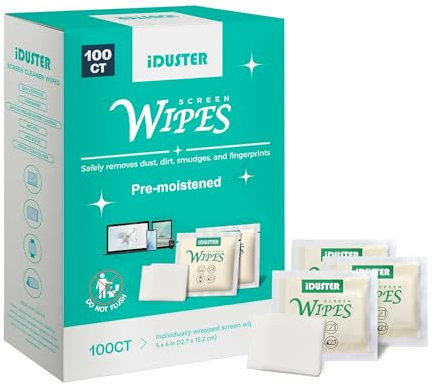 iDuster Reinigungstücher für elektronische Geräte – 100 Stück vorbefeuchtete Glas-Reinigungstücher, tragbarer Laptop-Bildschirmreiniger, einzeln verpackte Tücher, Reisegröße