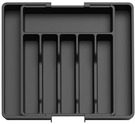 WinGluge Range Couverts pour Tiroir Noirs, Organisateur Tiroir Cuisine, Rangement Cuisines D’Argenterie, Boîte Rangements Couvert, Organiseur Tiroir de Extensible pour Cuillères, Fourchettes, Couteau
