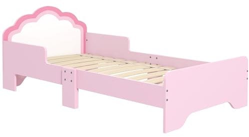 ZONEKIZ Lit pour Enfants de 3 à 6 Ans 143 x 74 x 55 cm Design Nuage - sommier à Lattes Inclus, Chambre Moderne, Rose