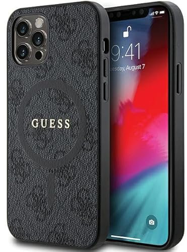 Guess GUHMP12MG4GFRK Hülle für iPhone 12/12 Pro 6.1 Schwarz hardcase 4G Collection Leather Metal Logo